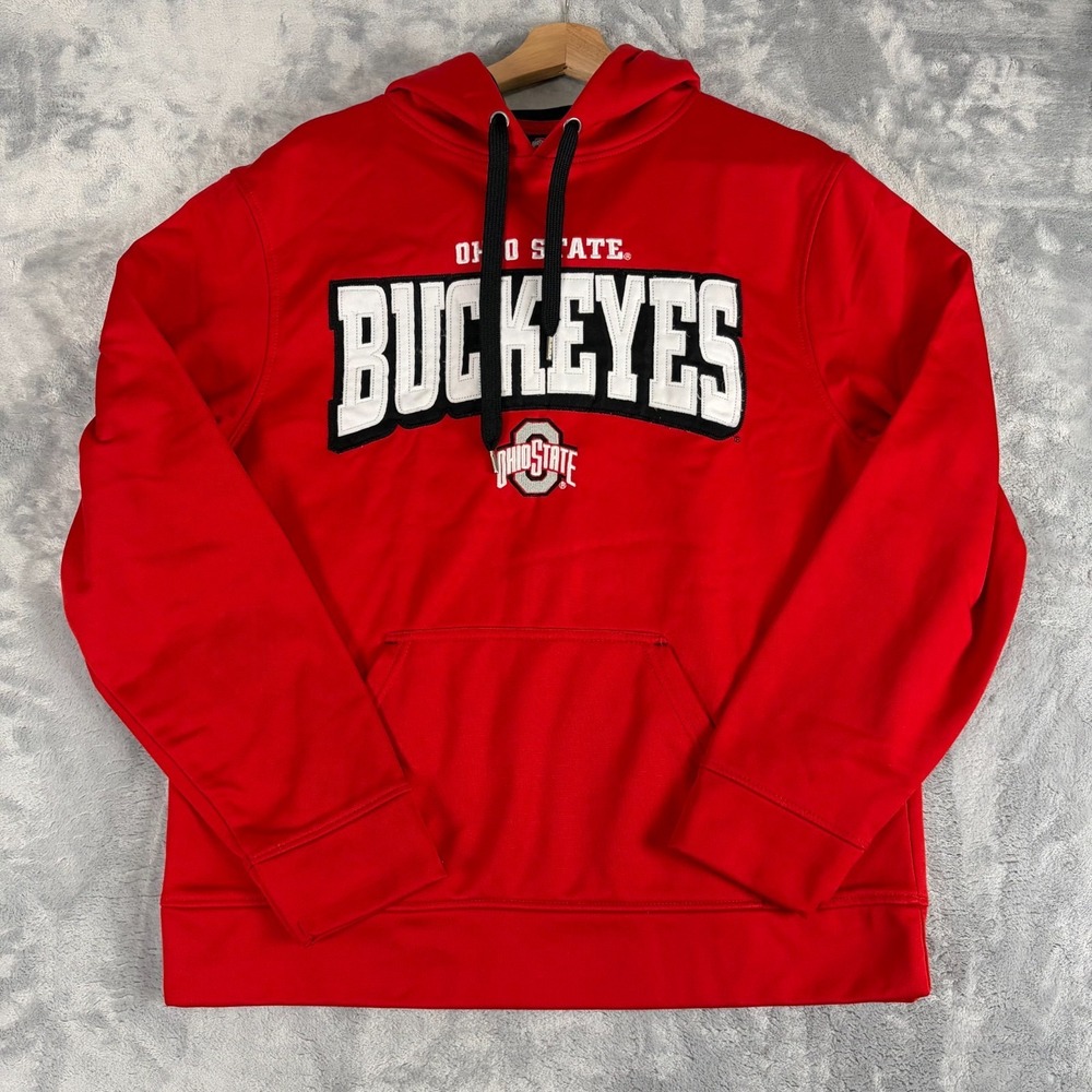 Ohio State Buckeyes Embroidered Pullover Hoodie Mens Medium Scarlet & Gray